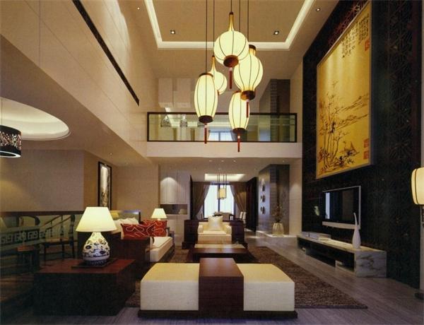 中式復式別墅客廳燈具設(shè)計定制案例