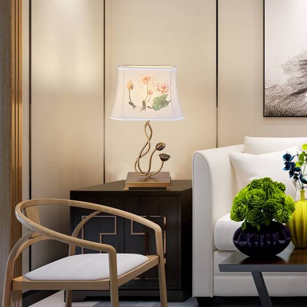 水墨畫(huà)客廳T2002臺(tái)燈 中國(guó)風(fēng)布藝燈罩 別墅中式客廳燈具