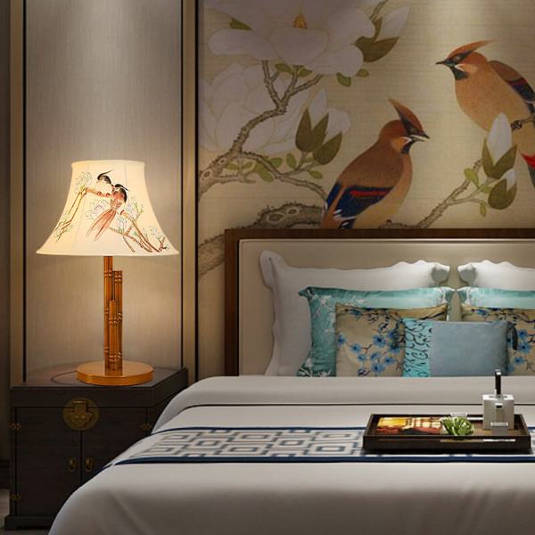 中式T2005花鳥(niǎo)別墅臥室臺(tái)燈 布藝床頭裝飾燈具廠家
