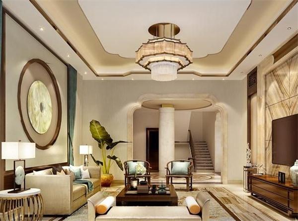 高檔新中式別墅客廳燈具定制工程案例效果圖實(shí)拍
